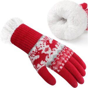 Women's C-Red Thermal Soft Elastic Lining Cuff Winter Cold Weather Gloves